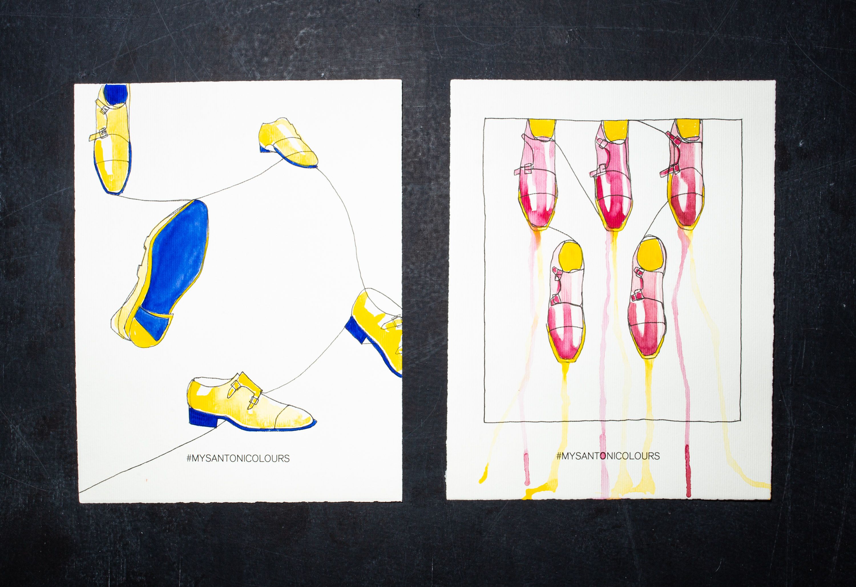 Darwin Stapel studio for visual concepts; one line illustration; onelineillustration; Santoni; Santoni Shoes; Limited Edition; Graphic Designer; Corporate Design; Corporate Branding