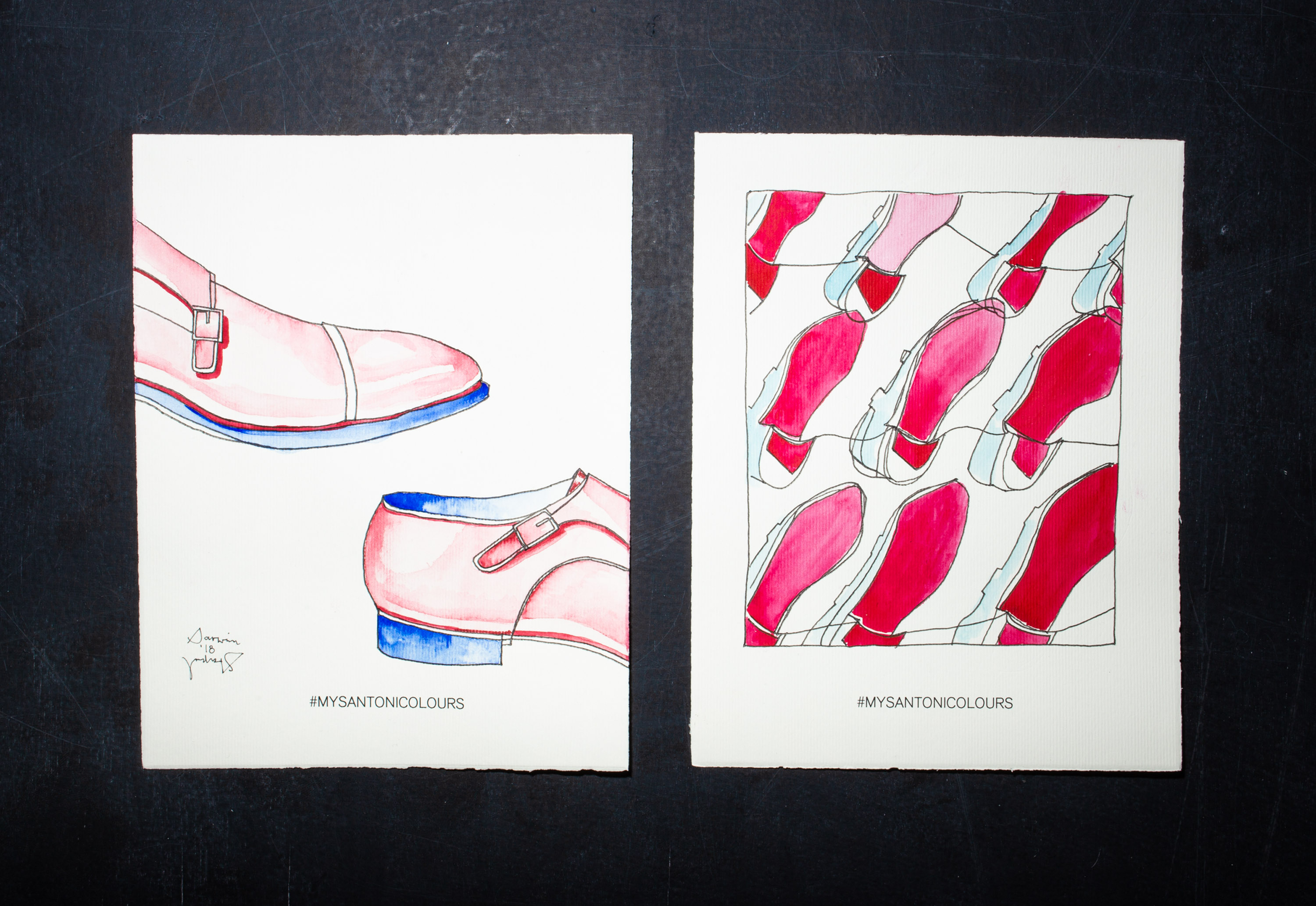 Darwin Stapel studio for visual concepts; one line illustration; onelineillustration; Santoni; Santoni Shoes; Limited Edition; Graphic Designer; Corporate Design; Corporate Branding